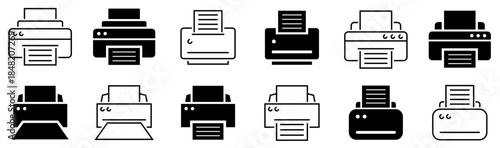 Printer icons. Print icon set. Editable stroke. Vector illustration