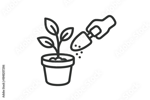 Gardening Icon: Adding Fertilizer to a Plant