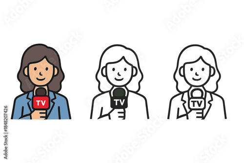 Three reporters holding microphones with TV logo