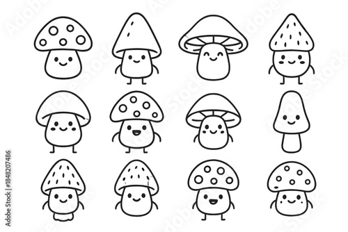 Cute Kawaii Mushroom Characters