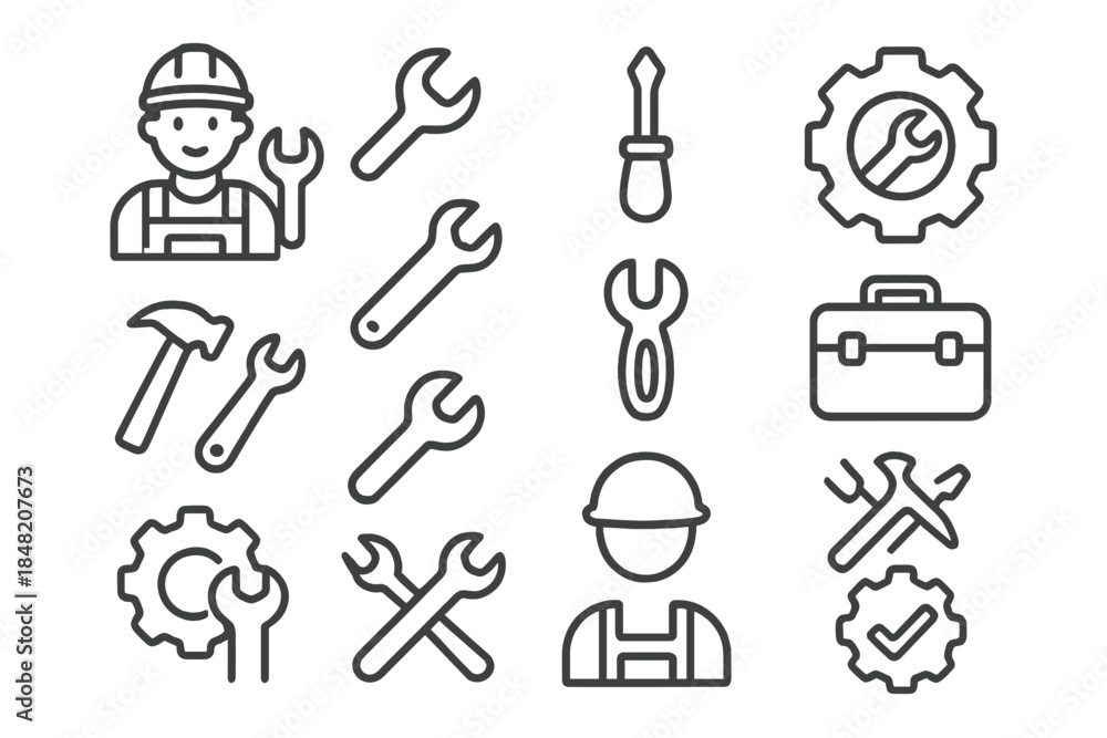 Fototapeta premium Construction and Repair Tools Icons Set