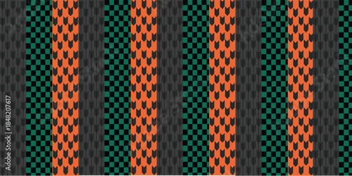 traditional woven fabric pattern with vertical stripes in teal orange and black