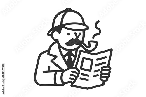 Detective reading newspaper and smoking pipe
