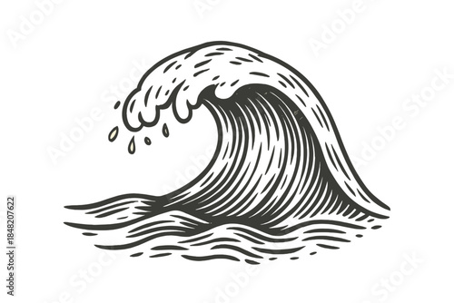 Stylized illustration of a breaking ocean wave