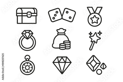 Collection of casino game icons on a dark background