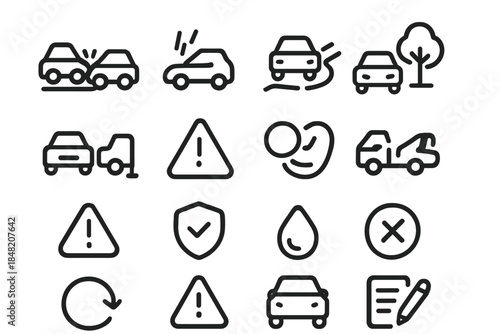 Set of outline icons related to cars and safety