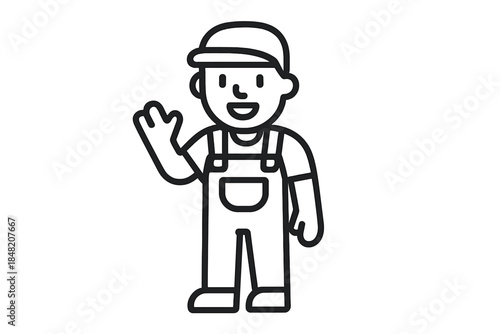 Cartoon construction worker waving hello