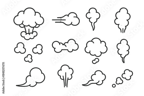 Cartoon smoke and dust cloud icons