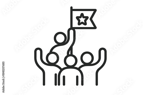 Team holding a flag with a star