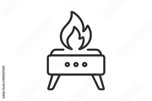 Line icon of a portable barbecue grill with flames