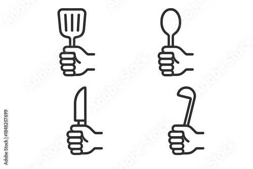 Hands Holding Kitchen Utensils Icons