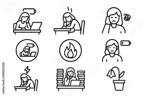Burnout and stress icons