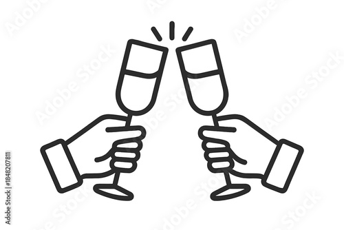 Two hands holding champagne glasses clinking together
