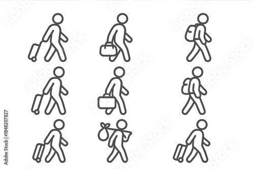 Traveler icons with luggage and bags