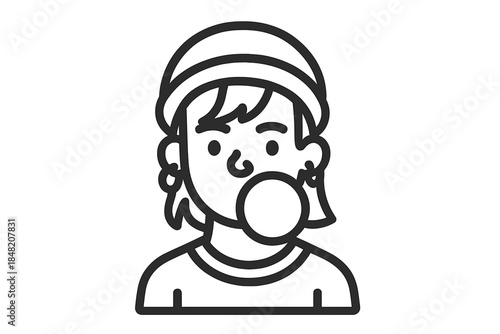Stylized girl blowing bubblegum icon on gray background