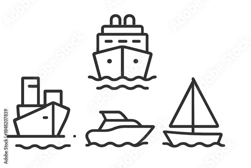 Set of Watercraft Icons on Gray Gradient Background