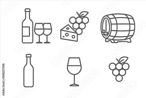 Wine Icons Set on Gray Gradient Background