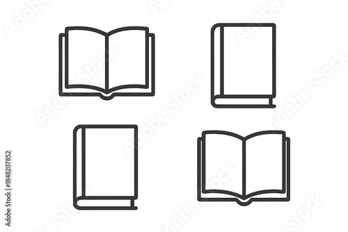 Four book icons in a grid on a gradient background