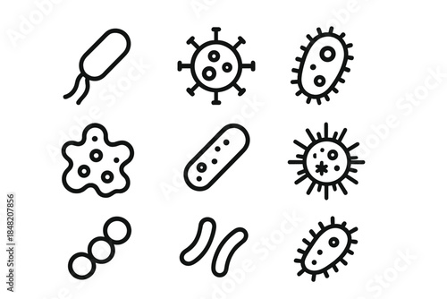 Microorganism Icons on Black Background