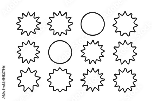 Twelve 2D geometric shapes arranged in a grid