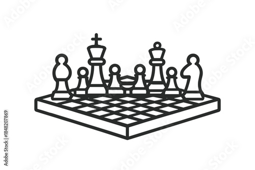 Chess Game Concept with Silhouette Pieces on Board