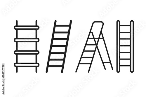Four different ladders in a row on a dark background