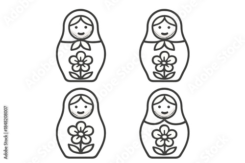 Four Russian nesting dolls with flower motif on gradient background
