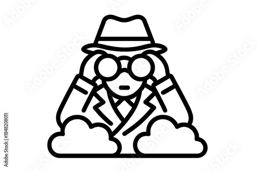 Spy Icon with Binoculars in Clouds