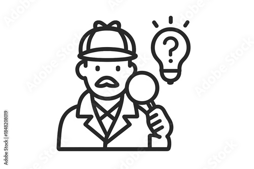 Detective with Magnifying Glass and Lightbulb Icon