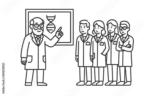 Scientist explaining DNA to students