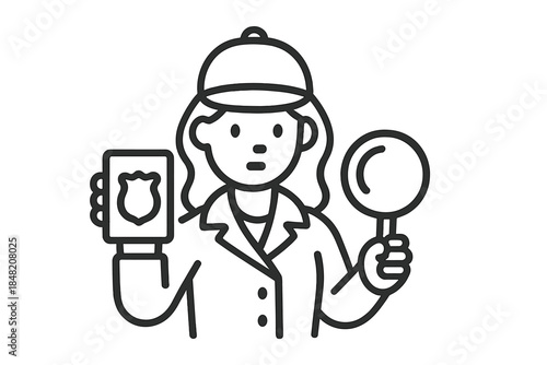 Detective holding a badge and magnifying glass
