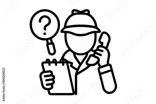 Detective with Magnifying Glass and Notepad
