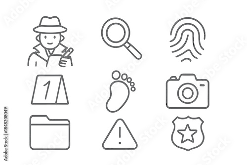 Detective and crime scene icons set