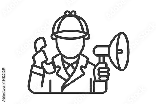 Detective with Megaphone and Magnifying Glass