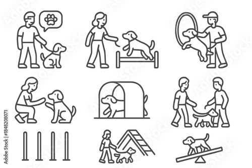 Dog training icons set