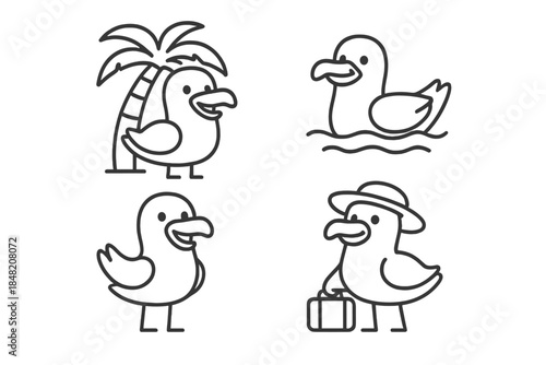 Cute cartoon ducks in different scenarios