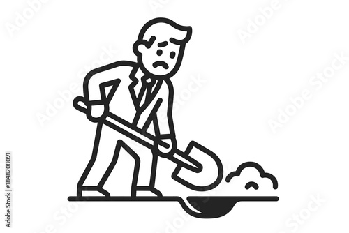 Sad businessman digging a hole