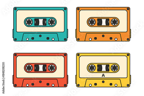 Retro Cassette Tapes Collection on Gradient Background