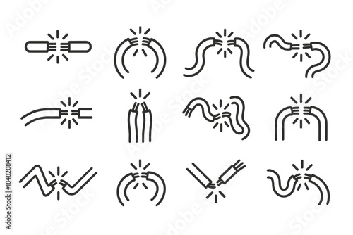 Set of Icons Representing Electrical Connections and Disconnections