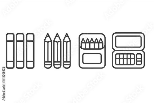 Set of school supplies icons on a gray background