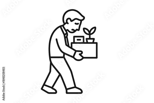 Man carrying box of belongings after being laid off