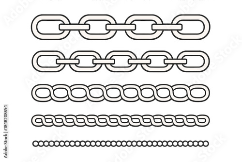 Four different styles of stylized chain links on a gradient background