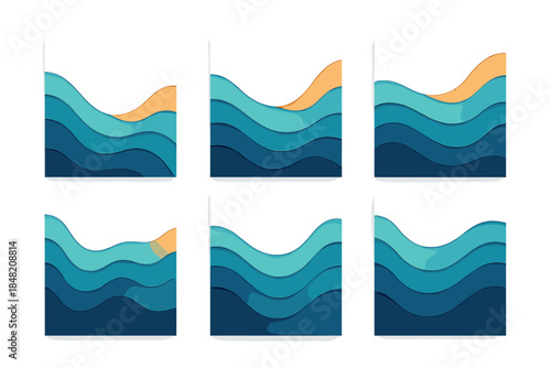 Abstract waves layers in shades of blue and orange