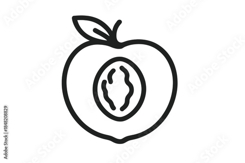 Minimalist black peach outline with stone