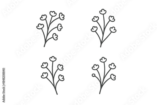 Four branches with simple flower icons on a dark gray background
