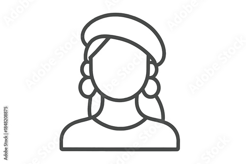 Abstract silhouette of a person wearing a beret and large earrings
