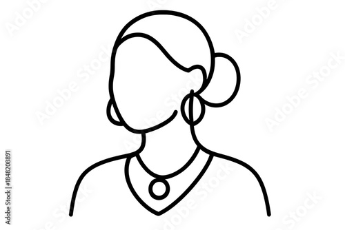 Minimalist outline portrait of a woman with hair bun and jewelry