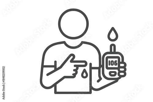 Person with glucometer and blood drop icon