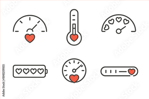 Love meter icons with hearts