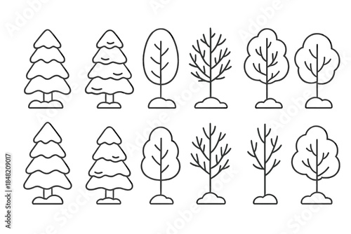 Collection of stylized trees in different shapes